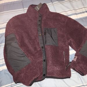 Fabletics Oxblood And Black Fleece Teddy Jacket